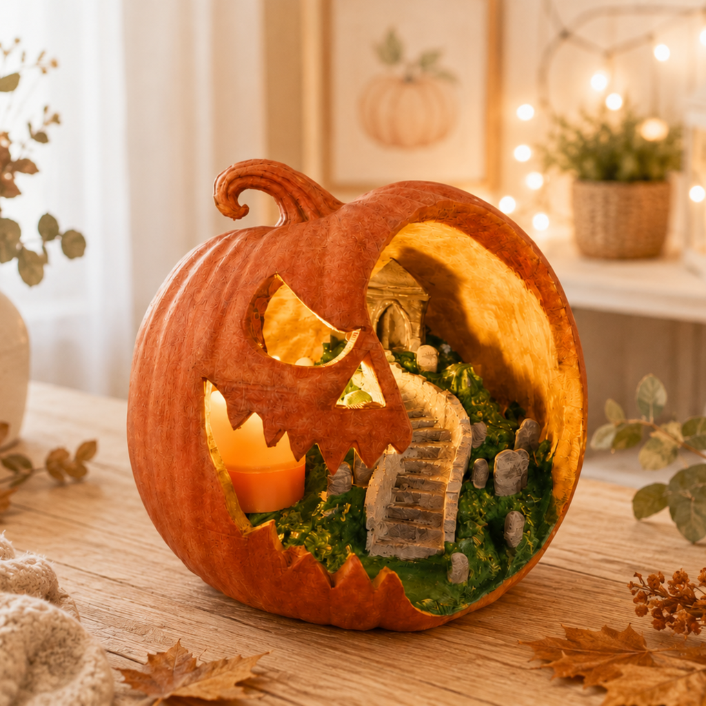 Halloween Pompoen met Kerkhof Tafereel